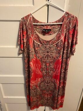 Elle Parker Red Paisley Midi Dress with Scoop Neck